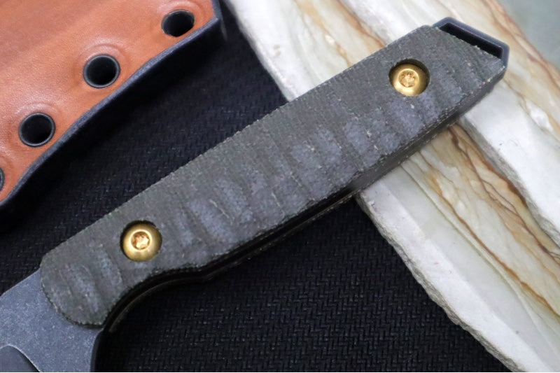 Toor Knives Field 2.0 Campfire - Black Oxide Finish Blade / CPM 154 Steel / Forest Green Canvas Micarta Handle / Leather Sheath 850049642804