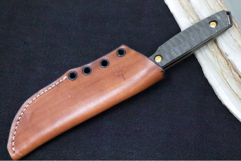 Toor Knives Field 2.0 Campfire - Black Oxide Finish Blade / CPM 154 Steel / Forest Green Canvas Micarta Handle / Leather Sheath 850049642804