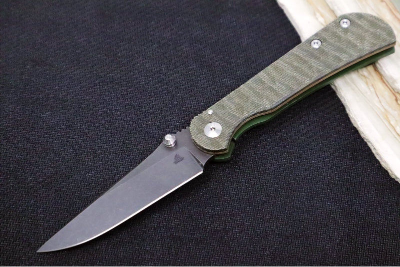 Toor Knives Merchant FL35S 2.0 Campfire - Black Oxide Finish / CPM-S35VN Steel / Drop Point Blade / Forest Green Canvas Micarta & Anodized Titanium 850049642811