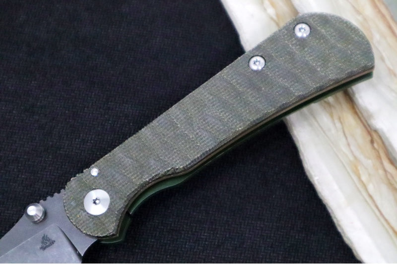 Toor Knives Merchant FL35S 2.0 Campfire - Black Oxide Finish / CPM-S35VN Steel / Drop Point Blade / Forest Green Canvas Micarta & Anodized Titanium 850049642811