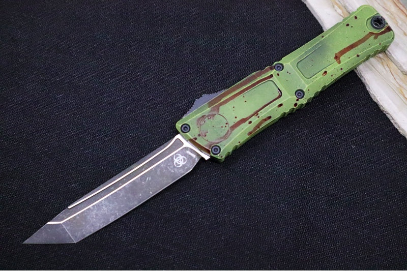 Microtech Combat Troodon OTF Gen III Outbreak - Darkwash Finish / Tanto Blade / Outbreak Cerakoted Aluminum Handle - 1144-1OBDS - Northwest Knives