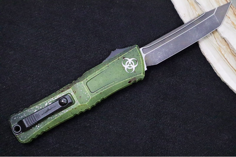 Microtech Combat Troodon OTF Gen III Outbreak - Darkwash Finish / Tanto Blade / Outbreak Cerakoted Aluminum Handle - 1144-1OBDS - Northwest Knives
