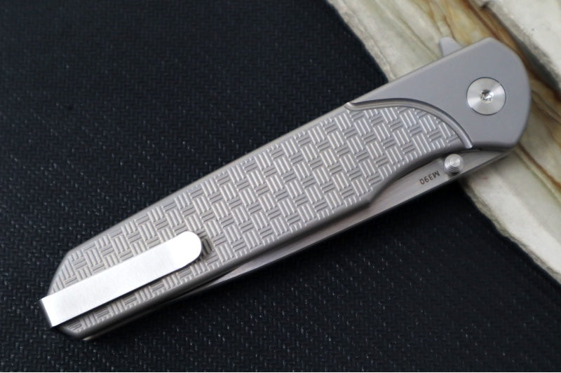 Ocaso Knives Charter Flipper - M390 Steel / Satin Finish / Drop Point Blade / Milled Titanium Handle #16CHM