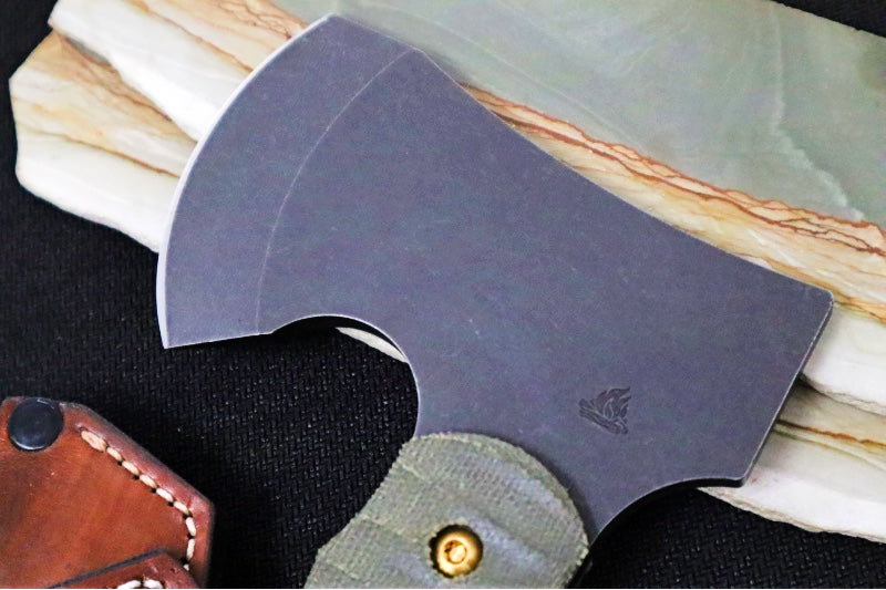 Toor Knives Camp Axe Campfire - Forest Green Canvas Micarta Handle / Black Oxide Finished Blade / D2 Steel / Leather Sheath 850049642781