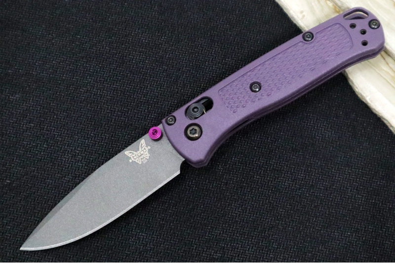 Benchmade 533GY-09 Mini Bugout Manual Folder - Drop Point Blade / CPM-S30V Steel / Tungsten Grey Cerakote Finish / Dark Purple Grivory Handle