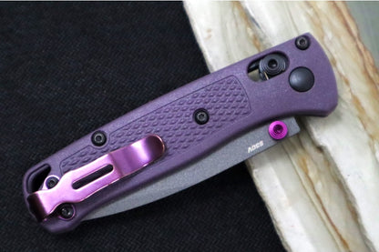 Benchmade 533GY-09 Mini Bugout Manual Folder - Drop Point Blade / CPM-S30V Steel / Tungsten Grey Cerakote Finish / Dark Purple Grivory Handle