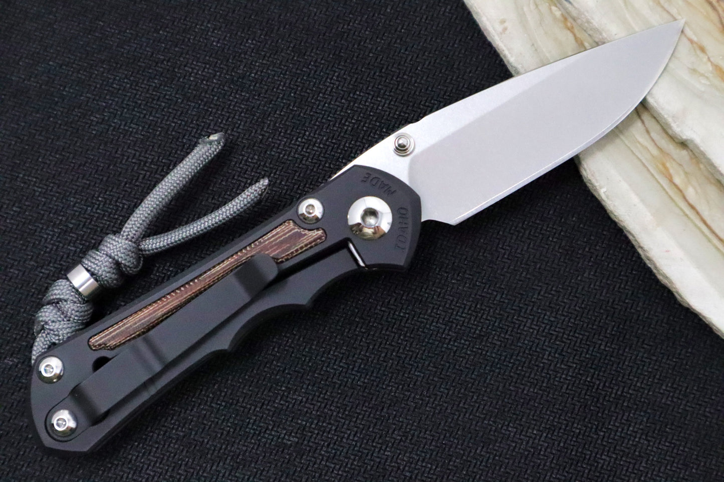 Chris Reeve Knives Small Inkosi NWK Exclusive - Drop Point Blade / CPM-Magnacut Steel / Armor Black Cerakote Handle with Natural Micarta Inlays / Charcoal Lanyard with Bead SIN-1600