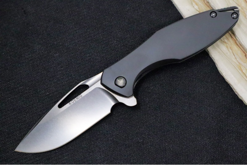 Koenig Arius - DLC Brightwashed Blade with Polished Flats / Smooth DLC Finished Handle / DLC Hardware & Clip & Spacer - Northwest Knives