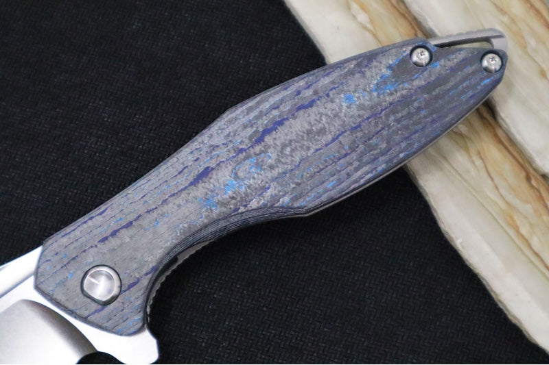 Koenig Arius - Blue Camo Carbon Fiber & Titanium Handle / Brightwashed Blade with Polished Flats / Stonewashed Spacer & Clip - Northwest Knives