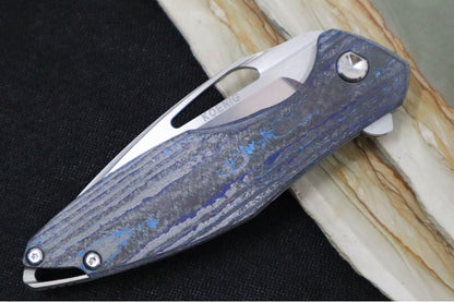 Koenig Arius - Blue Camo Carbon Fiber & Titanium Handle / Brightwashed Blade with Polished Flats / Stonewashed Spacer & Clip