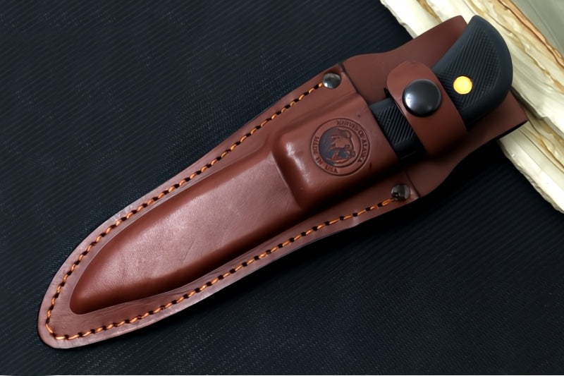 Knives of Alaska Trekker Whitetail Fixed Blade - Black Surgrip Handle / D2 Tool Steel / Drop Point Blade & Guthook / Brown Leather Sheath 00162FG