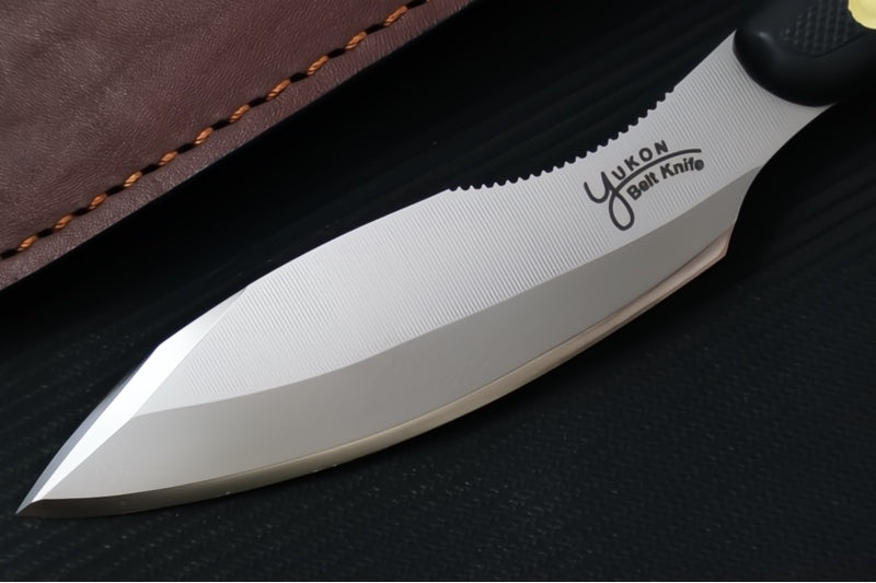 Knives of Alaska Yukon #1 Fixed Blade - Black Surgrip Handle / D2 Tool Steel / Elliptical Blade / Brown Leather Sheath 00820FG