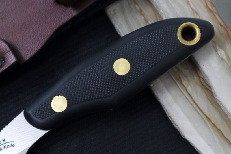 Knives of Alaska Yukon #1 Fixed Blade - Black Surgrip Handle / D2 Tool Steel / Elliptical Blade / Brown Leather Sheath 00820FG