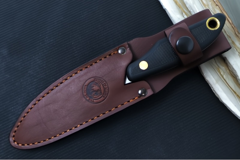 Knives of Alaska Yukon #1 Fixed Blade - Black Surgrip Handle / D2 Tool Steel / Elliptical Blade / Brown Leather Sheath 00820FG