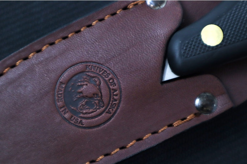 Knives of Alaska Yukon #1 Fixed Blade - Black Surgrip Handle / D2 Tool Steel / Elliptical Blade / Brown Leather Sheath 00820FG