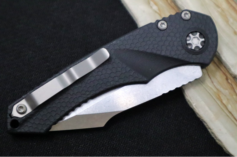 Heretic Knives Mini Pariah Auto - Stonewashed Finished Tanto / CPM-Magnacut Steel / Black Gator Grip Polymer Handle H055-2A - Northwest Knives
