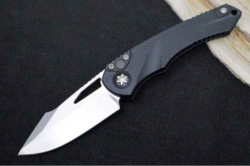 Heretic Knives Mini Pariah Manual - Stonewashed Finished Single Edge Blade / CPM-Magnacut Steel / Black Gator Grip Polymer Handle H052-2A - Northwest Knives