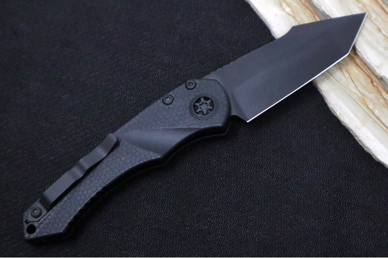 Heretic Knives Mini Pariah Auto Tactical - Black Finished Tanto / CPM-Magnacut Steel / Black Gator Grip Polymer Handle H055-4A-T