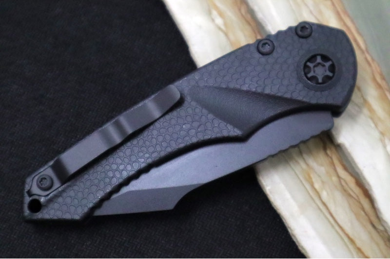 Heretic Knives Mini Pariah Auto Tactical - Black Finished Tanto / CPM-Magnacut Steel / Black Gator Grip Polymer Handle H055-4A-T - Northwest Knives