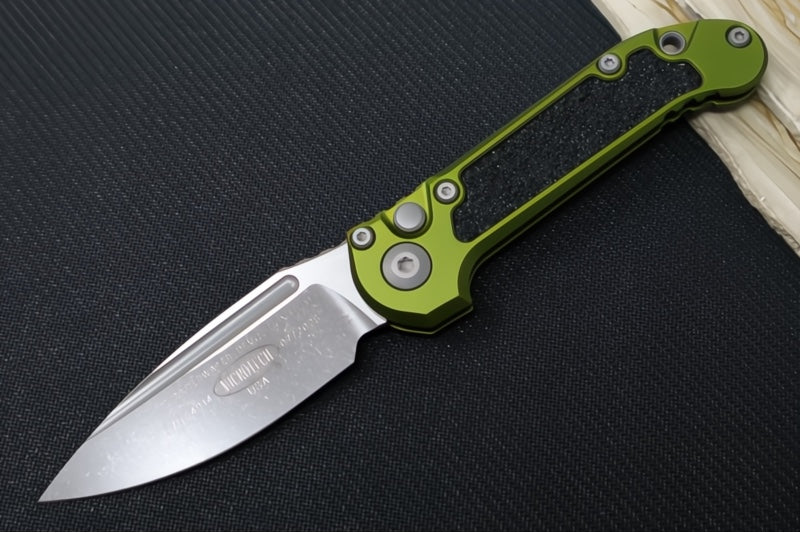 Microtech L.U.D.T Gen III - Apocalyptic Finish / Drop Point Blade / Green Aluminum Handle & Black Traction Tape Inlay - 1135-10APOD