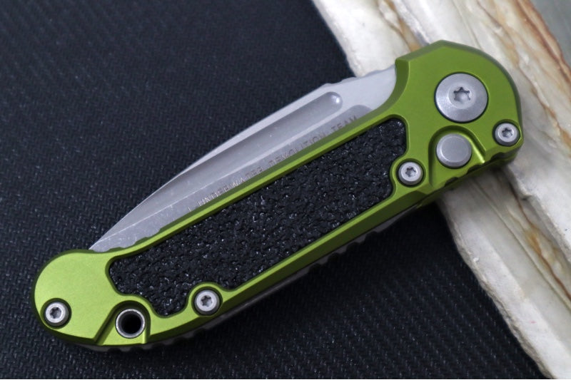 Microtech L.U.D.T Gen III - Apocalyptic Finish / Drop Point Blade / Green Aluminum Handle & Black Traction Tape Inlay - 1135-10APOD