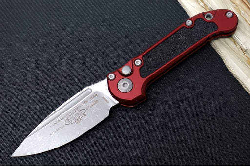 Microtech L.U.D.T Gen III - Apocalyptic Finish / Drop Point Blade / Merlot Aluminum Handle & Black Traction Tape Inlay - 1135-10APOD - Northwest Knives