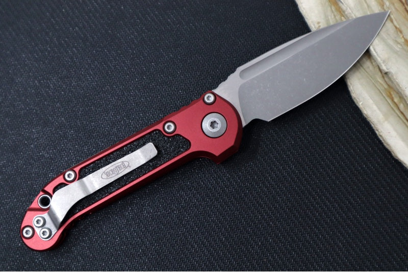 Microtech L.U.D.T Gen III - Apocalyptic Finish / Drop Point Blade / Merlot Aluminum Handle & Black Traction Tape Inlay - 1135-10APOD