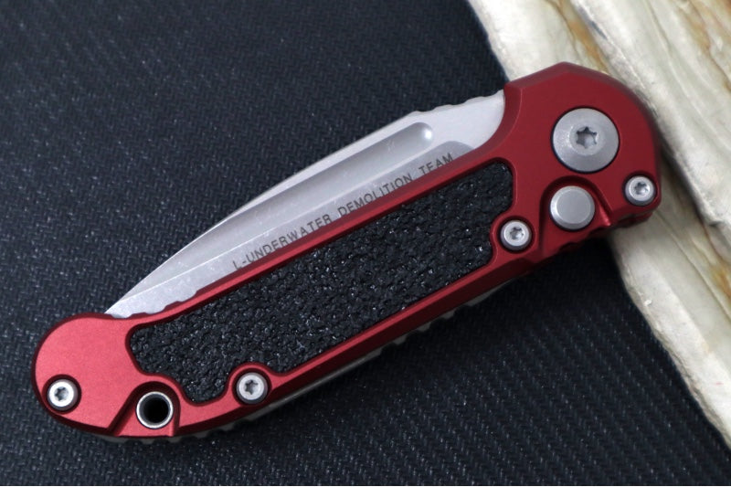 Microtech L.U.D.T Gen III - Apocalyptic Finish / Drop Point Blade / Merlot Aluminum Handle & Black Traction Tape Inlay - 1135-10APOD
