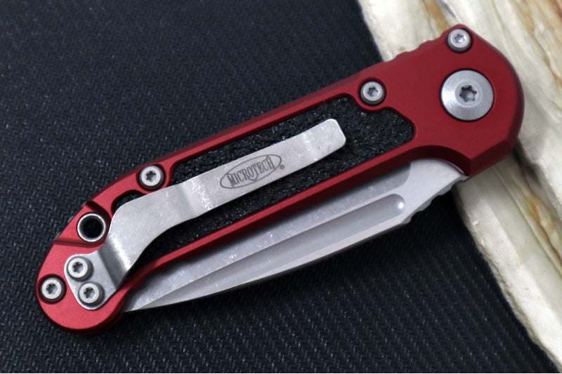 Microtech L.U.D.T Gen III - Apocalyptic Finish / Drop Point Blade / Merlot Aluminum Handle & Black Traction Tape Inlay - 1135-10APOD