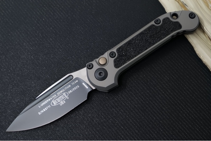 Microtech L.U.D.T Gen III - Black Finish / Drop Point Blade / Natural Clear Aluminum Handle & Black Traction Tape Inlay - 1135-1NC