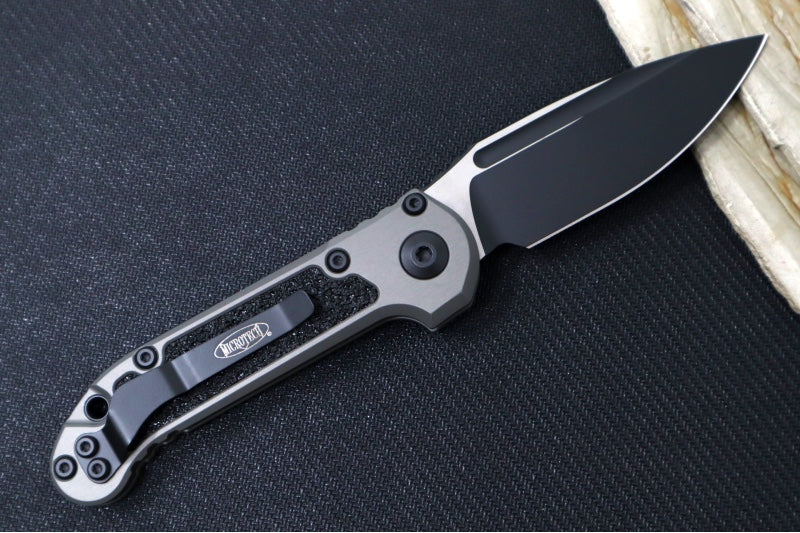 Microtech L.U.D.T Gen III - Black Finish / Drop Point Blade / Natural Clear Aluminum Handle & Black Traction Tape Inlay - 1135-1NC