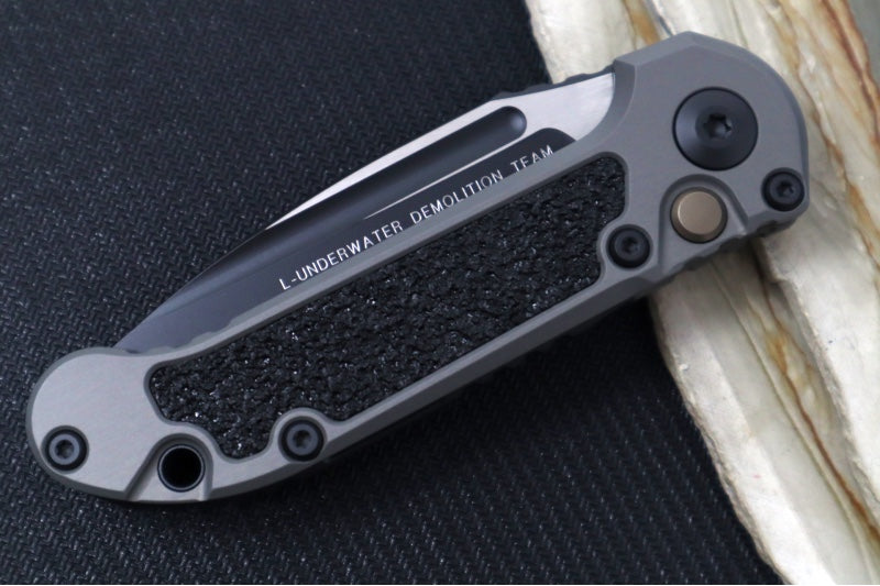 Microtech L.U.D.T Gen III - Black Finish / Drop Point Blade / Natural Clear Aluminum Handle & Black Traction Tape Inlay - 1135-1NC