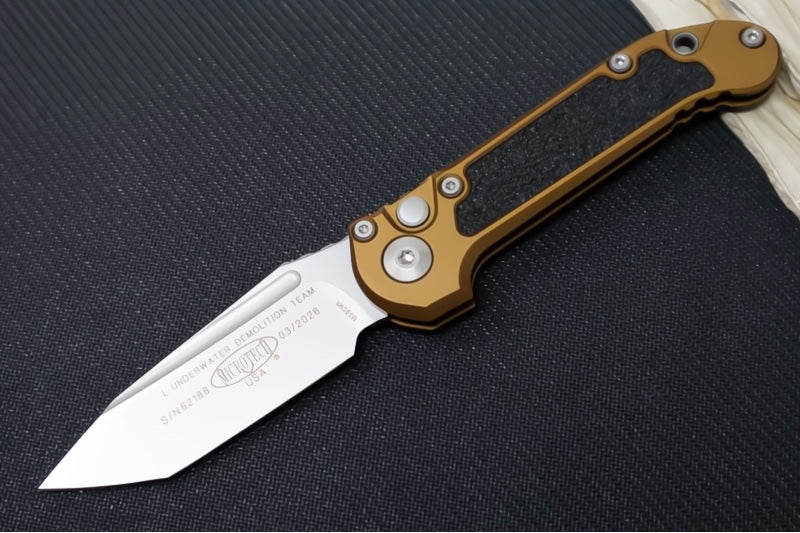 Microtech L.U.D.T Gen III - Stonewash Finish / Tanto Blade / Tan Aluminum Handle & Black Traction Tape Inlay - 1136-10TA