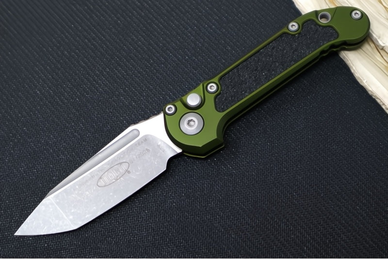 Microtech L.U.D.T Gen III - Stonewash Finish / Tanto Blade / OD Green Aluminum Handle & Black Traction Tape Inlay - 1136-10APOD