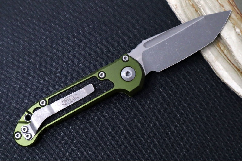 Microtech L.U.D.T Gen III - Stonewash Finish / Tanto Blade / OD Green Aluminum Handle & Black Traction Tape Inlay - 1136-10APOD
