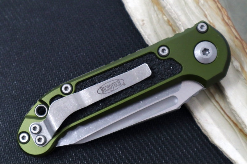 Microtech L.U.D.T Gen III - Stonewash Finish / Tanto Blade / OD Green Aluminum Handle & Black Traction Tape Inlay - 1136-10APOD