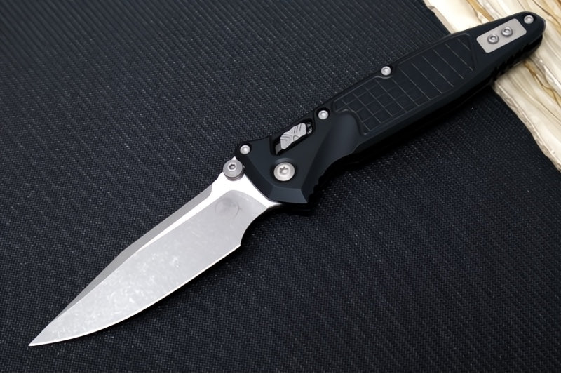 Microtech Socom RAM-LOCK Manual Folder - Apocalyptic Finished Blade / Black Frag Anodized Aluminum w/ Trim-Grip Handle