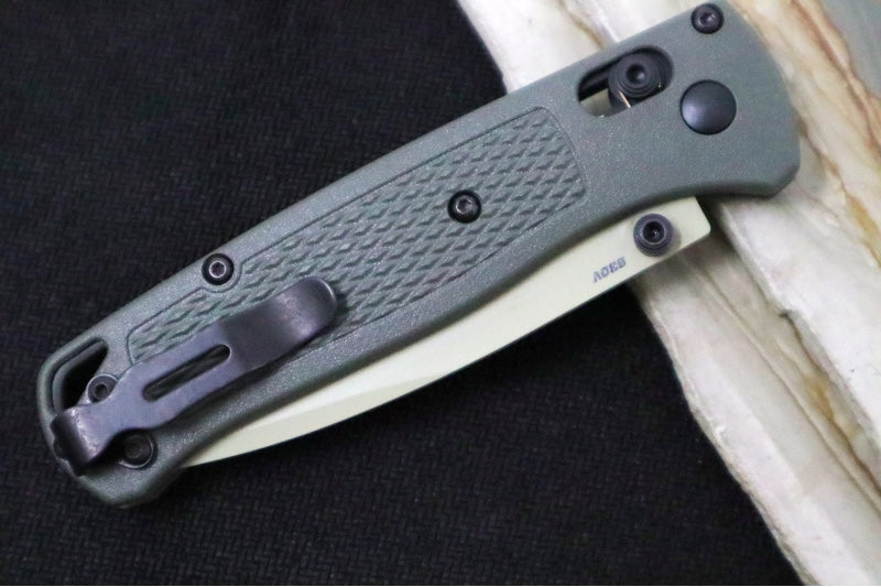 Benchmade 535TN-11 Bugout - CPM-S30V Steel / Drop Point Blade / Desert Verde Cerakote Finish / Textured Dark Olive Grivory Handle