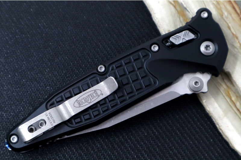 Microtech Socom RAM-LOCK Manual Folder - Apocalyptic Finished Blade / Black Frag Anodized Aluminum w/ Trim-Grip Handle