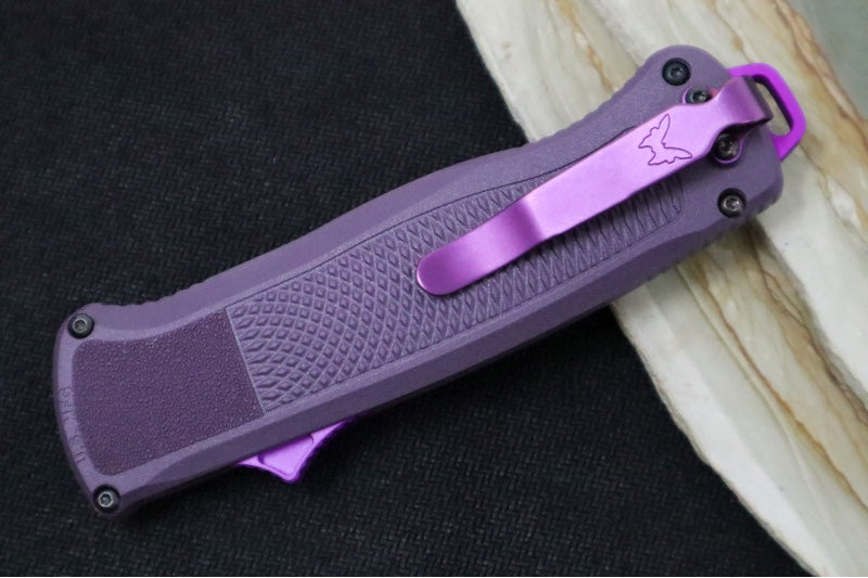 Benchmade 5370GY-06 Shootout OTF - Smoke Grey PVD Coated Blade / CPM-Cruwear Steel / Tanto Style / Dark Purple Grivory Handle