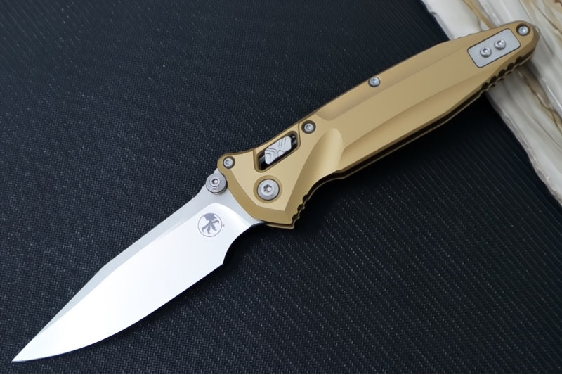 Microtech Socom Delta RAM-LOCK Manual Folder - Stonewashed Finished Blade / Tan Frag Anodized Aluminum w/ Trim-Grip Handle 159RL-10TA
