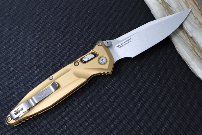 Microtech Socom Delta RAM-LOCK Manual Folder - Stonewashed Finished Blade / Tan Frag Anodized Aluminum w/ Trim-Grip Handle 159RL-10TA
