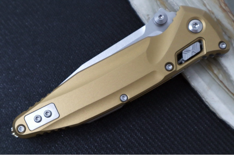 Microtech Socom Delta RAM-LOCK Manual Folder - Stonewashed Finished Blade / Tan Frag Anodized Aluminum w/ Trim-Grip Handle 159RL-10TA