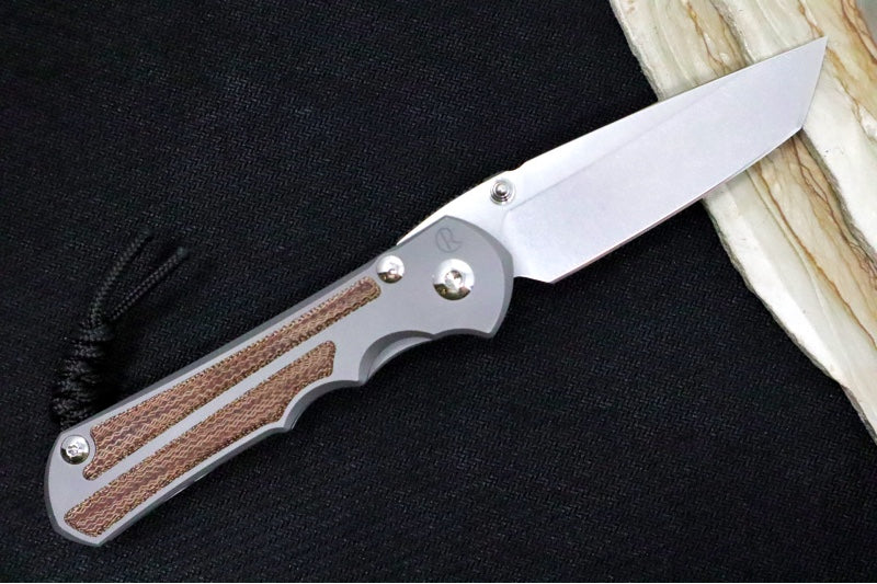 Chris Reeve Knives Large Inkosi LEFT HAND - Tanto - Natural Canvas Micarta - Glass Blasted LIN-1135