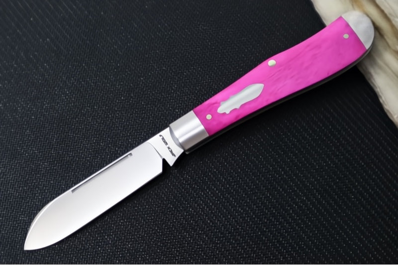 Jack Wolf Knives Eureka Slipjoint - Smooth Purple Bone Handle & Stainless Steel Bolsters / Drop Point Blade / Sandvik 14C28N Steel / Satin Finish