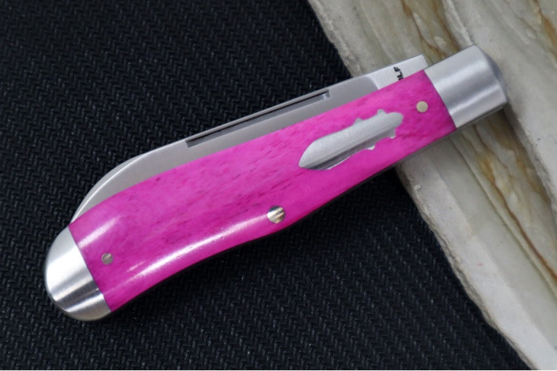 Jack Wolf Knives Eureka Slipjoint - Smooth Purple Bone Handle & Stainless Steel Bolsters / Drop Point Blade / Sandvik 14C28N Steel / Satin Finish