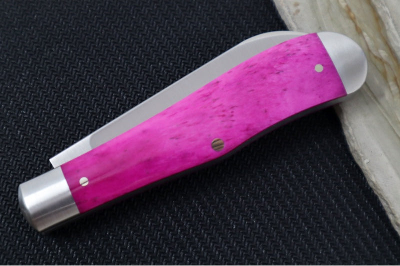 Jack Wolf Knives Eureka Slipjoint - Smooth Purple Bone Handle & Stainless Steel Bolsters / Drop Point Blade / Sandvik 14C28N Steel / Satin Finish