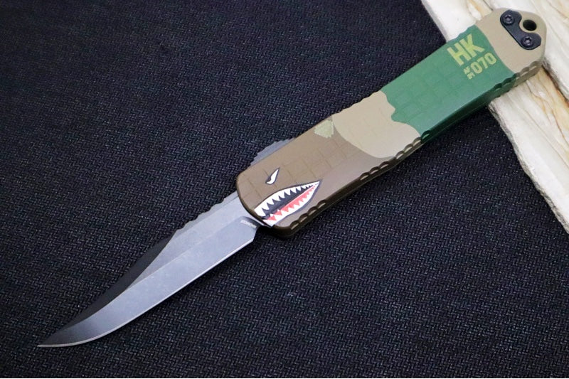 Heretic Knives Manticore E OTF - Black DLC Finish / Bowie Blade / A10 Edition Grenade Grip Anodized Aluminum Handle H026BF-6A-A10 - Northwest Knives