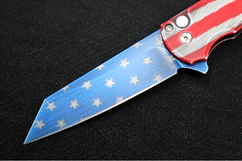 Pro Tech Malibu Flipper Patriot - "Patriot" Cerakoted Aluminum Handle / Mother of Pearl Button / Reverse Tanto Blade / CPM-Magnacut 5401-PATRIOT - Northwest Knives