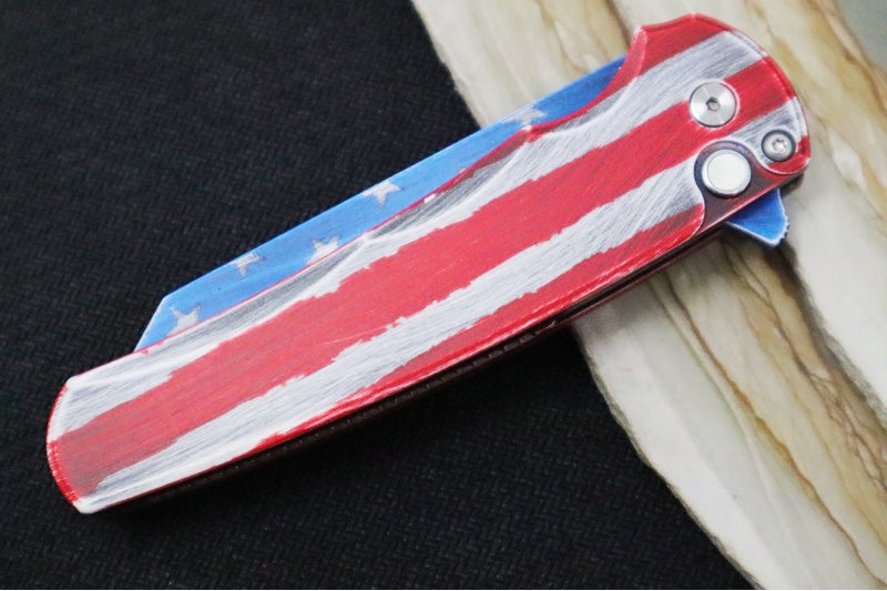 Pro Tech Malibu Flipper Patriot - "Patriot" Cerakoted Aluminum Handle / Mother of Pearl Button / Reverse Tanto Blade / CPM-Magnacut 5401-PATRIOT - Northwest Knives